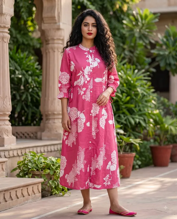 Pink_Cotton_Floral_Printed_Midi_Dress_For_Women