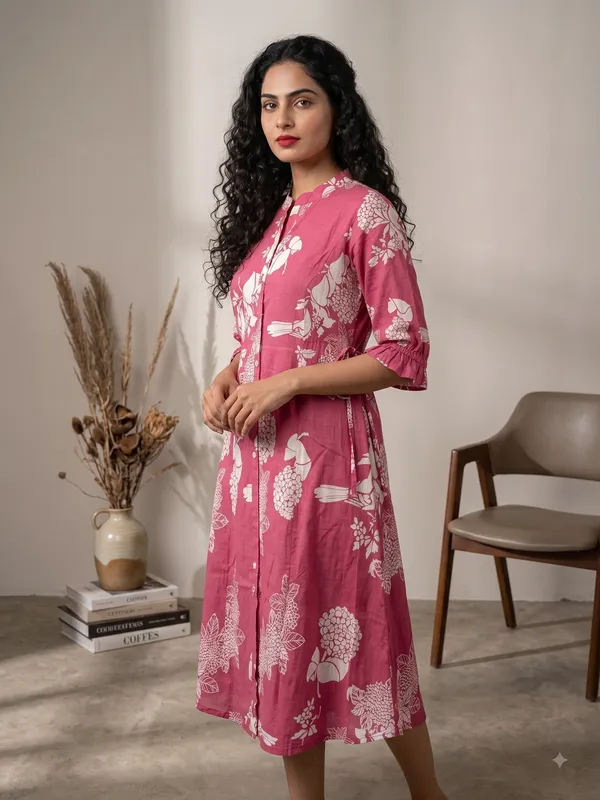 Pink_Cotton_Floral_Printed_Midi_Dress_For_Women