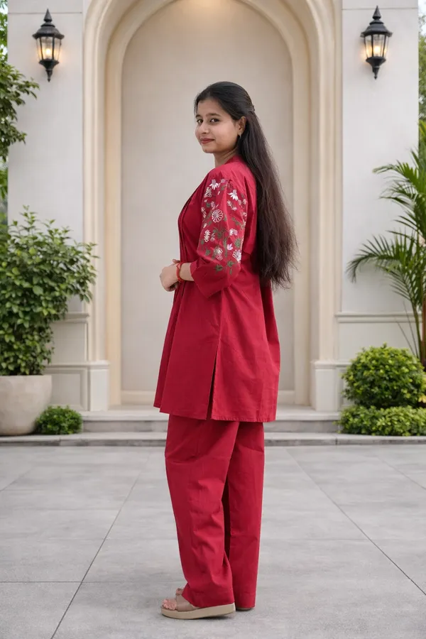 Red_Cotton_Co_Ord_Set_For_Women