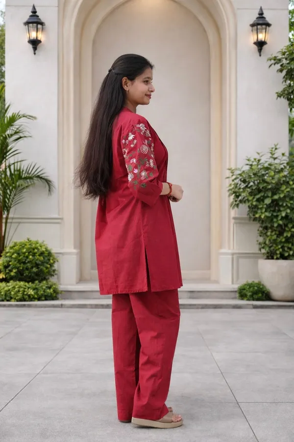 Red_Cotton_Co_Ord_Set_For_Women