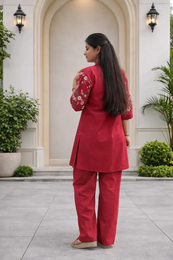 Red_Cotton_Co_Ord_Set_For_Women