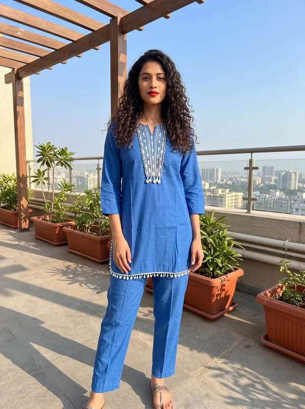 Royal_Blue_Cotton_Mirror_Work_Co_Ord_Set_For_Women