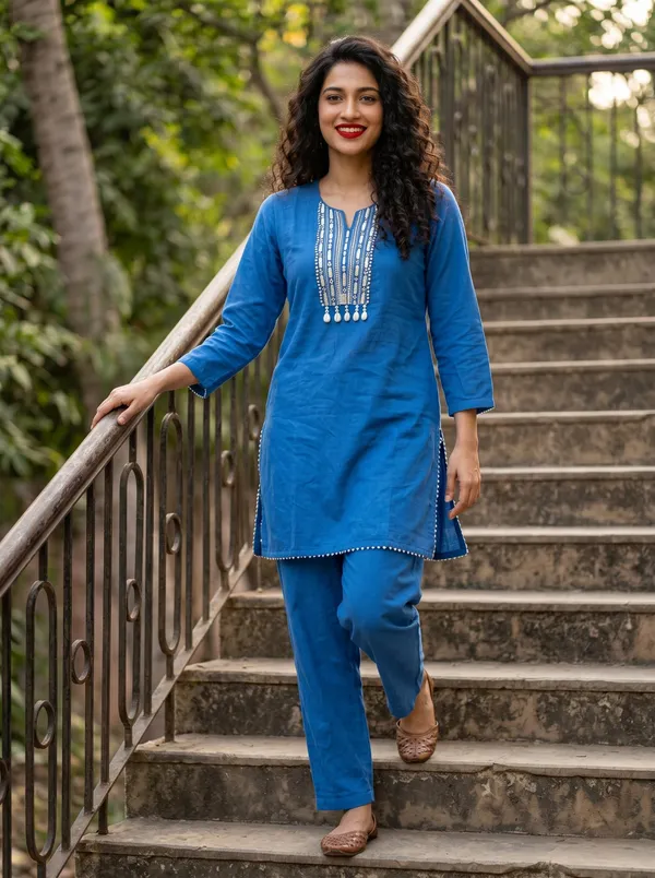 Royal_Blue_Cotton_Mirror_Work_Co_Ord_Set_For_Women