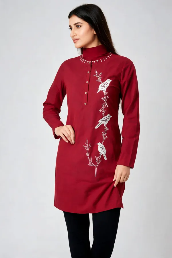 Maroon_Cotton_Embroidered_Kurta_For_Women