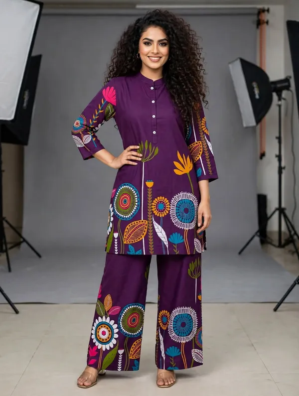 Purple_Cotton_Straight_Floral_Print_Kurta_Pant_Set_For_Women