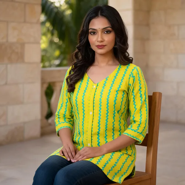 Lime_Cyan_Cotton_Zig_Zag_Printed_Straight_Kurta_For_Women