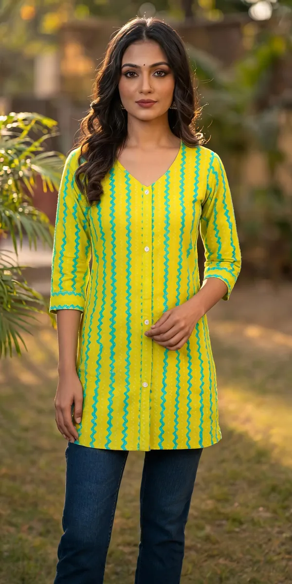 Lime_Cyan_Cotton_Zig_Zag_Printed_Straight_Kurta_For_Women