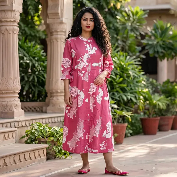 Pink_Cotton_Floral_Printed_Midi_Dress_For_Women