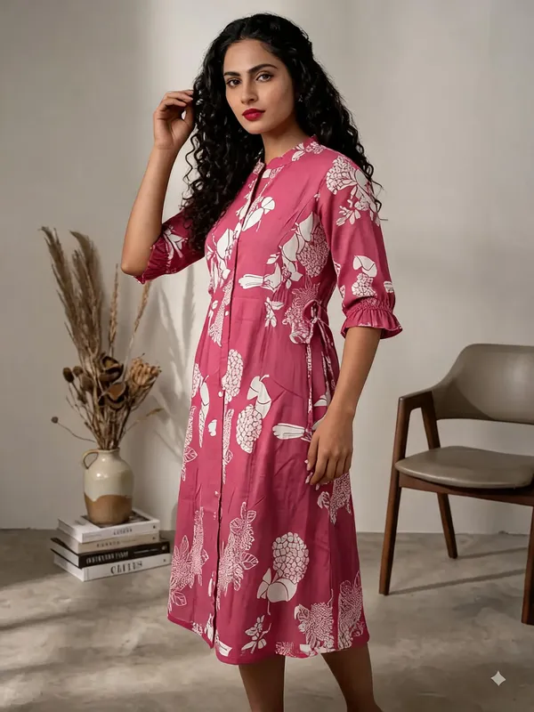 Pink_Cotton_Floral_Printed_Midi_Dress_For_Women