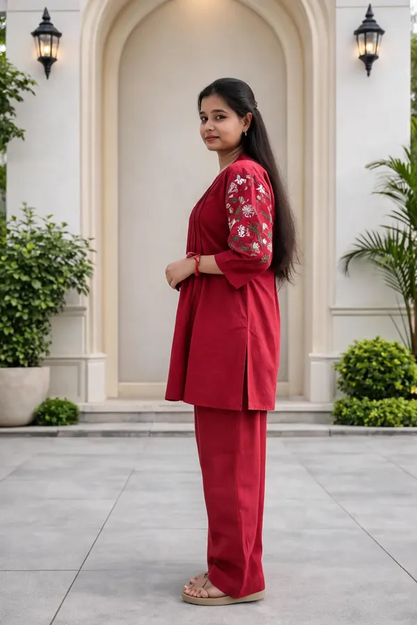 Red_Cotton_Co_Ord_Set_For_Women