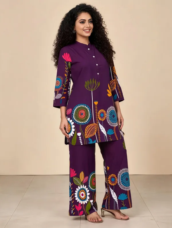 Purple_Cotton_Straight_Floral_Print_Kurta_Pant_Set_For_Women