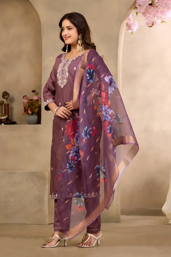 Purple_Rayon_Jacquard_Kurta_Set_For_Women