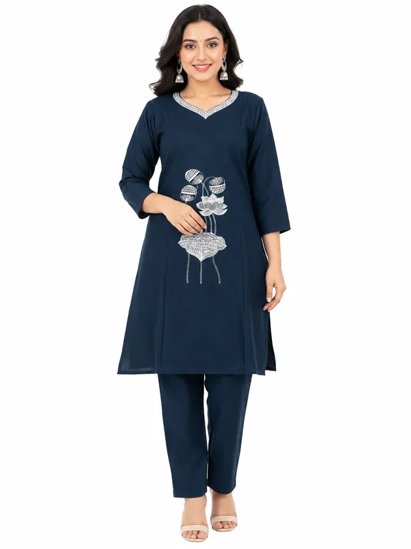 Navy_Blue_Dabu_Cotton_Kurta_Pant_Set_For_Women