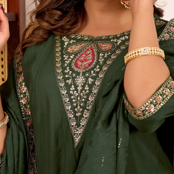 Green_Roman_Silk_Kurta_With_Dupatta_For_Women
