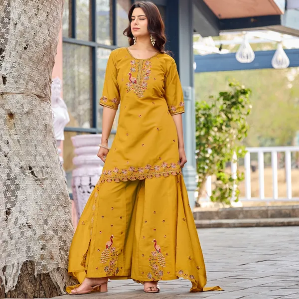 Mustard_Roman_Silk_Straight_Kurta_Set_For_Women
