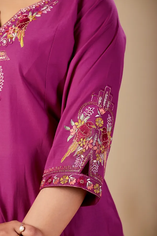 Magenta_Cambric_Cotton_Straight_Kurta_Set_For_Women