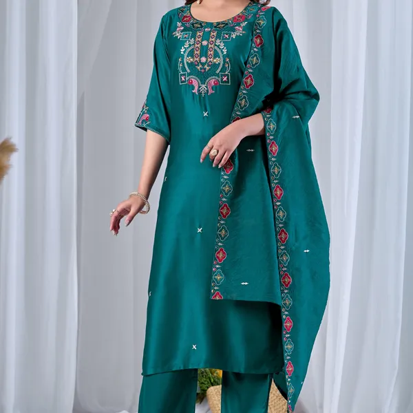 Teal_Gaji_Cotton_Straight_Kurta_Set_For_Women