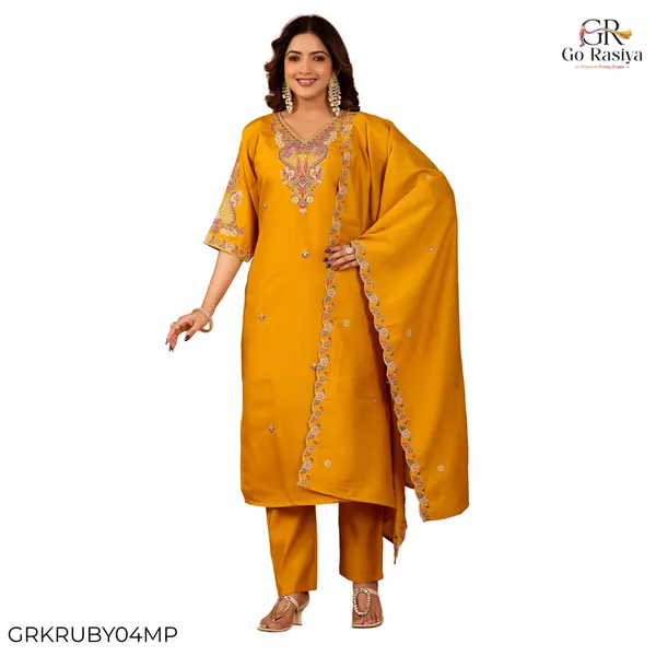 Mustard_Roman_Silk_Straight_Suit_Set_For_Women