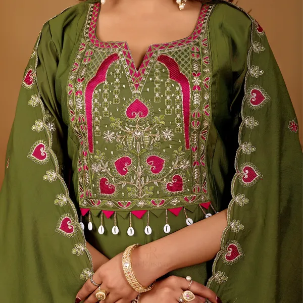 Olive_Green_Two_Tone_Roman_Kurta_Set_For_Women
