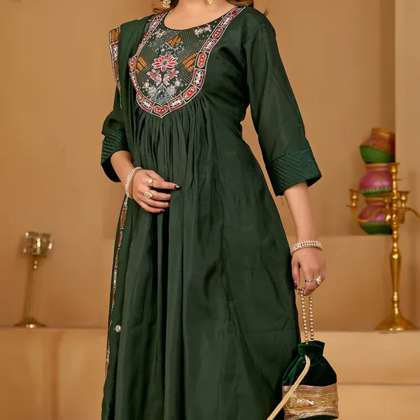 Dark_Green_Roman_Silk_Anarkali_Suit_Set_For_Women