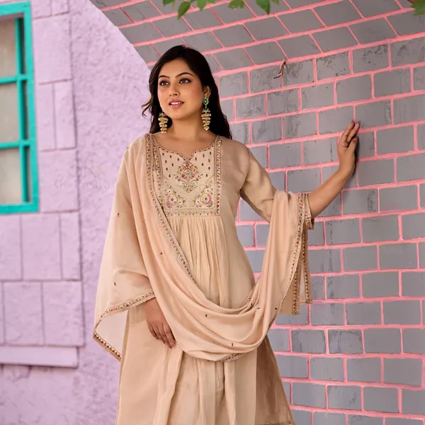Beige_Mal_Chanderi_Anarkali_Kurta_Set_For_Women