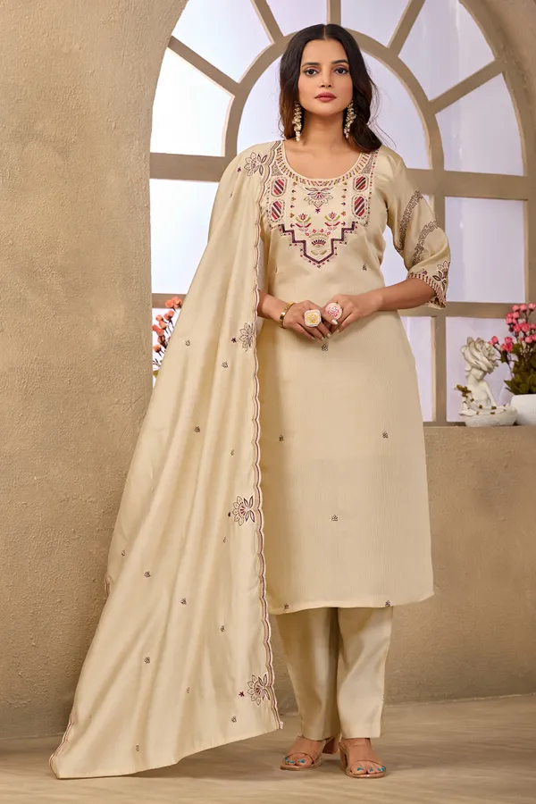 Beige_Roman_Fancy_Lining_Straight_Kurta_Set_For_Women