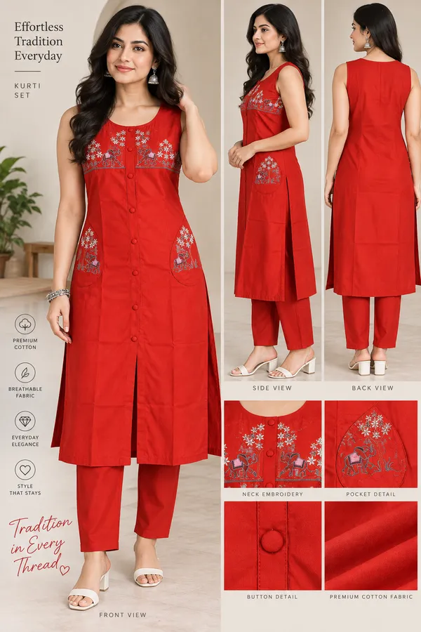 Red_Dabu_Cotton_Straight_Kurta_Set_For_Women