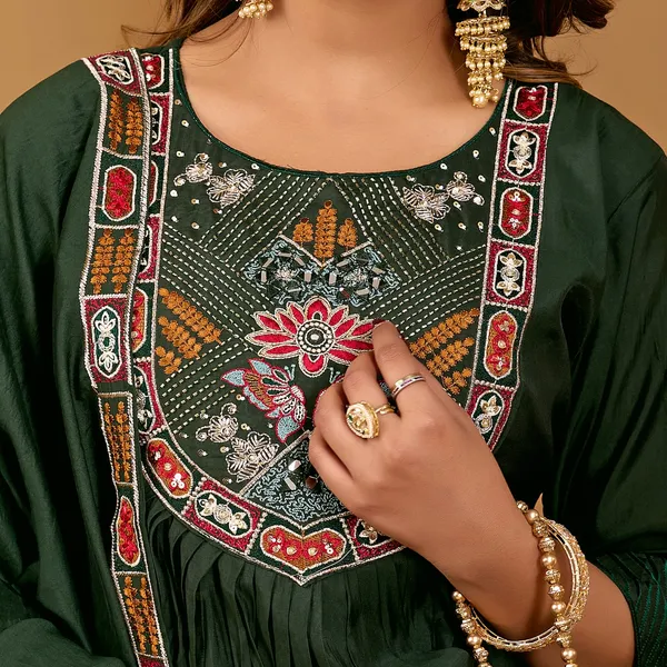 Dark_Green_Roman_Silk_Anarkali_Suit_Set_For_Women