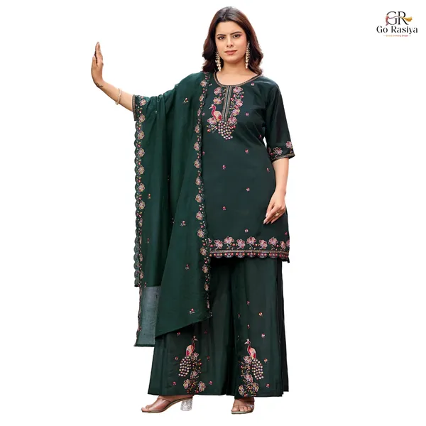 Dark_Green_Roman_Silk_Straight_Kurta_Set_For_Women