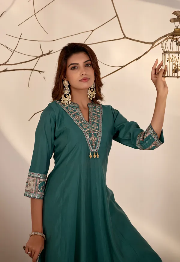 Teal_Green_Roman_Silk_Anarkali_Suit_Set_For_Women