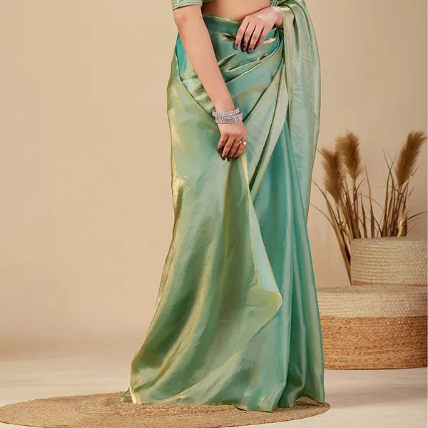 Mint_Green_Fancy_Satin_Saree_With_Blouse_For_Women
