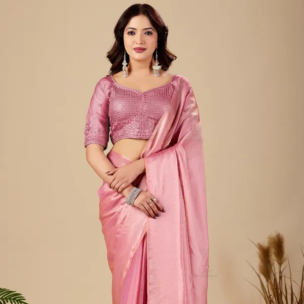 Pink_Fancy_Satin_Saree_With_Blouse_For_Women