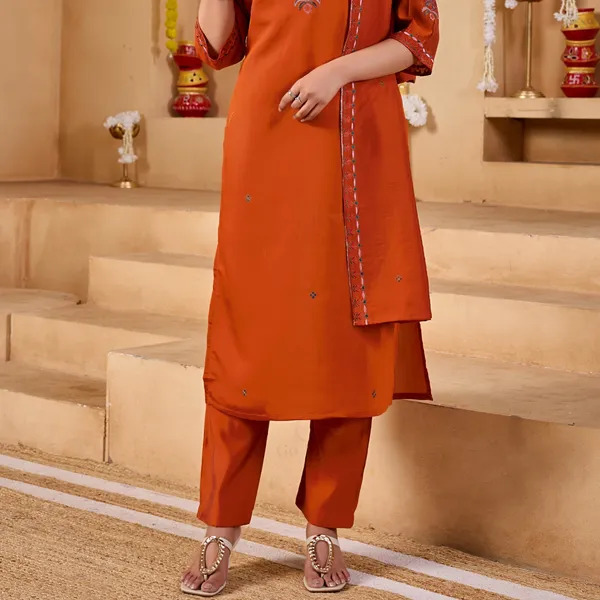 Orange_Two_Tone_Roman_Straight_Kurta_Set_For_Women