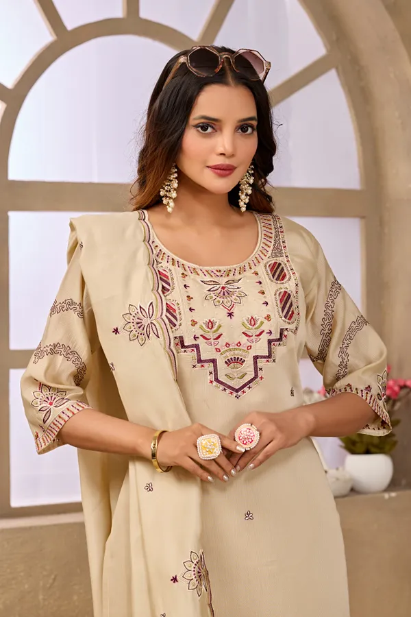 Beige_Roman_Fancy_Lining_Straight_Kurta_Set_For_Women