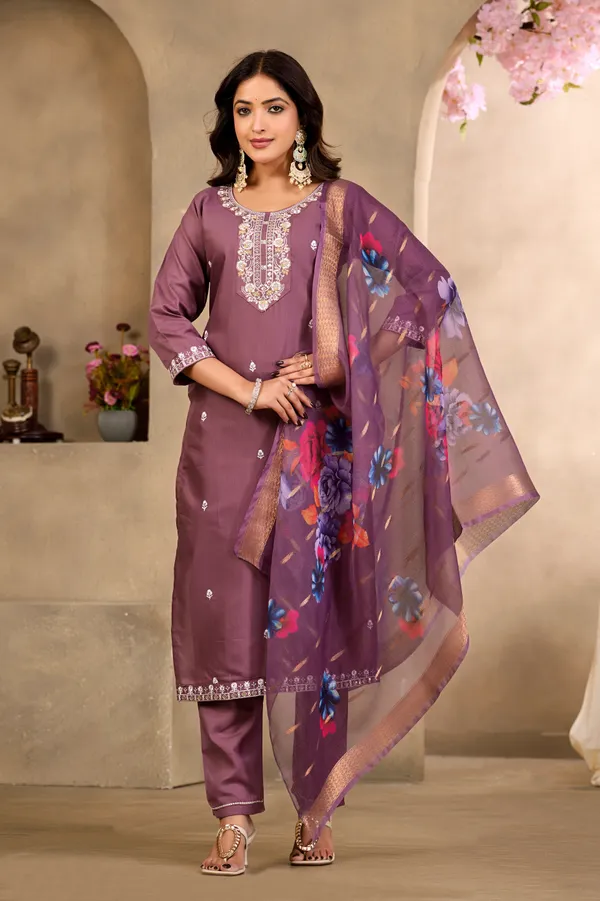 Purple_Rayon_Jacquard_Kurta_Set_For_Women