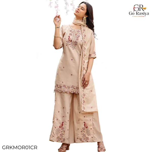 Beige_Roman_Silk_Kurta_Set_For_Women