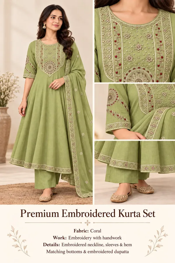 Green_Coral_Kurta_Set_For_Women