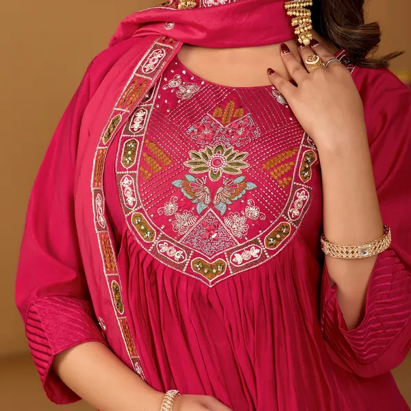 Magenta_Roman_Silk_Kurta_Palazzo_Set_For_Women