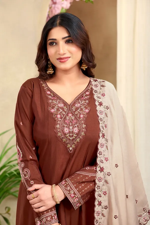 Brown_Roman_Silk_Kurta_Palazzo_Set_For_Women