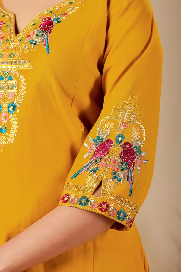 Mustard_Cambric_Cotton_Straight_Kurta_Set_For_Women