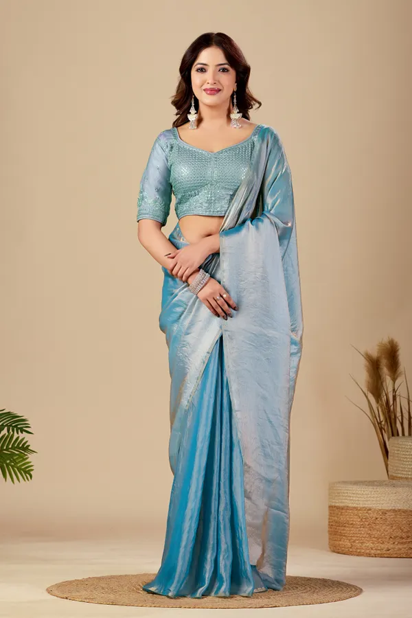 Blue_Fancy_Satin_Saree_With_Blouse_For_Women