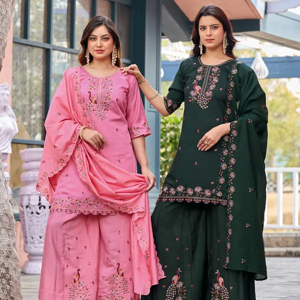 Dark_Green_Roman_Silk_Straight_Kurta_Set_For_Women