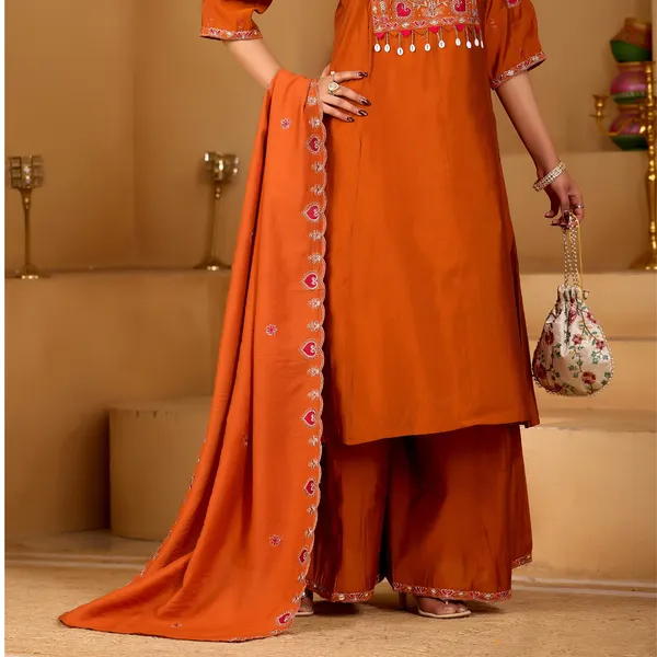 Orange_Two_Tone_Roman_Flared_Kurta_Set_For_Women