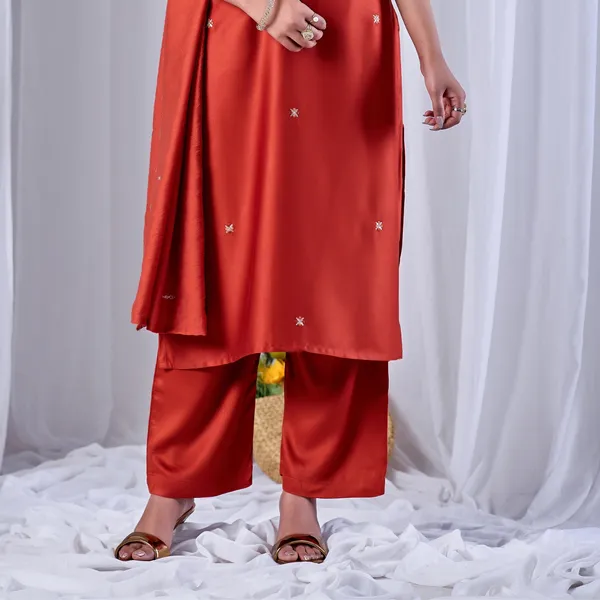Red_Gaji_Cotton_Kurta_With_Dupatta_For_Women