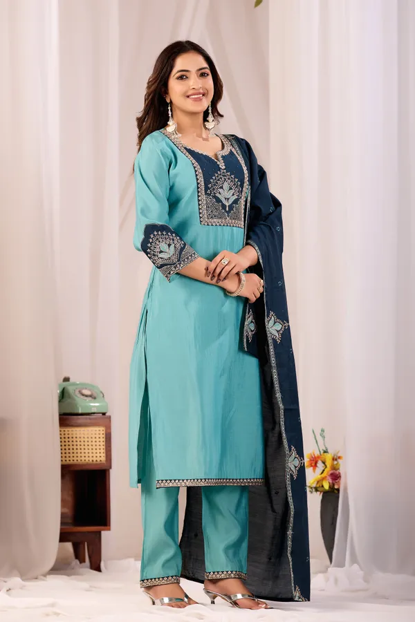 Aqua_Roman_Silk_Straight_Kurta_Set_For_Women