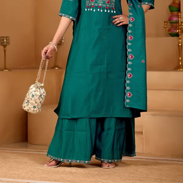 Teal_Two_Tone_Roman_Straight_Kurta_Set_For_Women