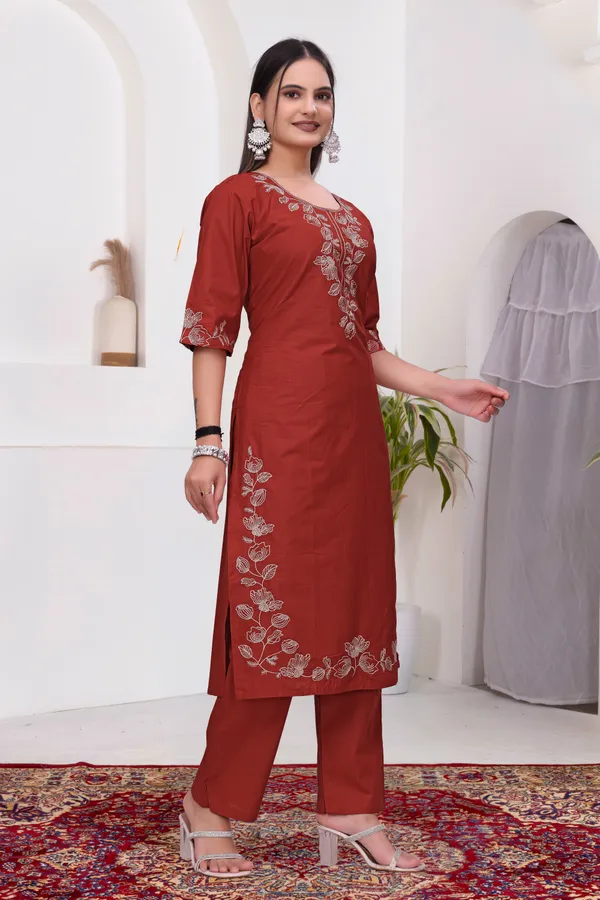 Rust_Dabu_Cotton_Ethnic_Kurta_Set_For_Women