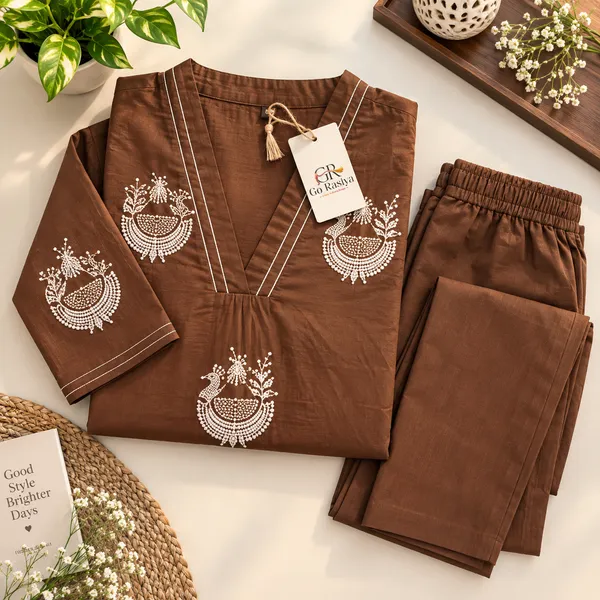 Brown_Dabu_Cotton_Straight_Kurta_Set_For_Women