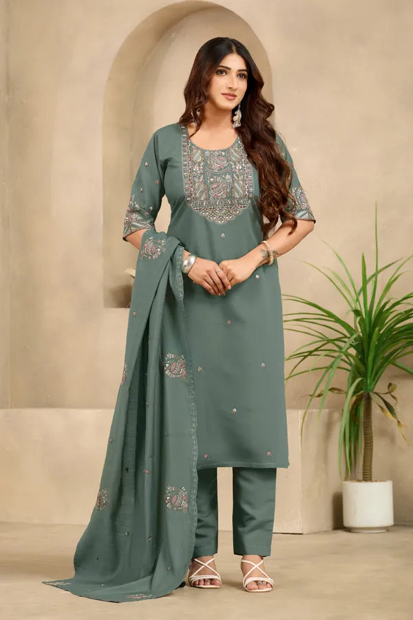 Green_Roman_Silk_Straight_Kurta_Set_For_Women