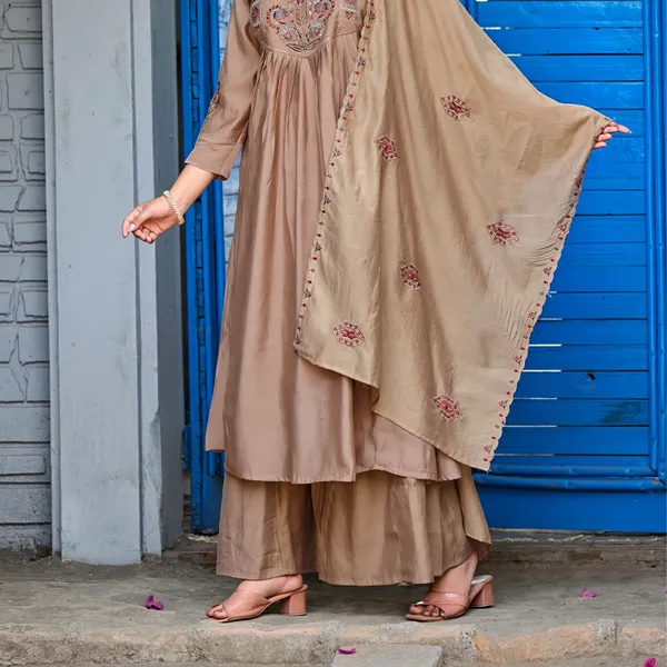 Beige_Roman_Silk_Anarkali_Kurta_Set_With_Dupatta_For_Women